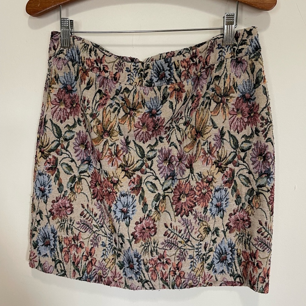 ICON Floral Tapestry Mini Skirt in Cream, Pink, Blue, Green
